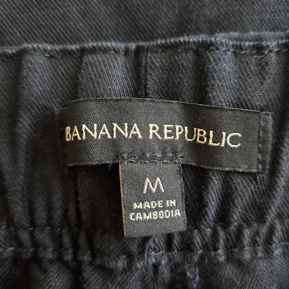 Banana Republic Black Linen Blend Stretch Waist Tapered Pants Womens Medium
